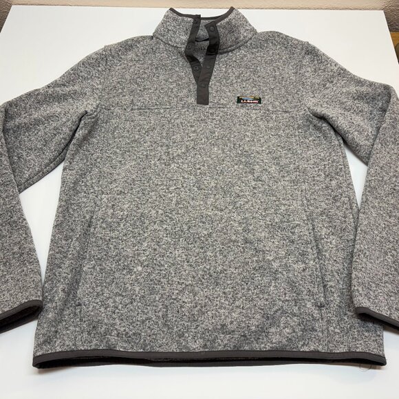 L.L.Bean Sweater Fleece Pullover Gray Heather Snap Neck Men's MT - Picture 4 of 7